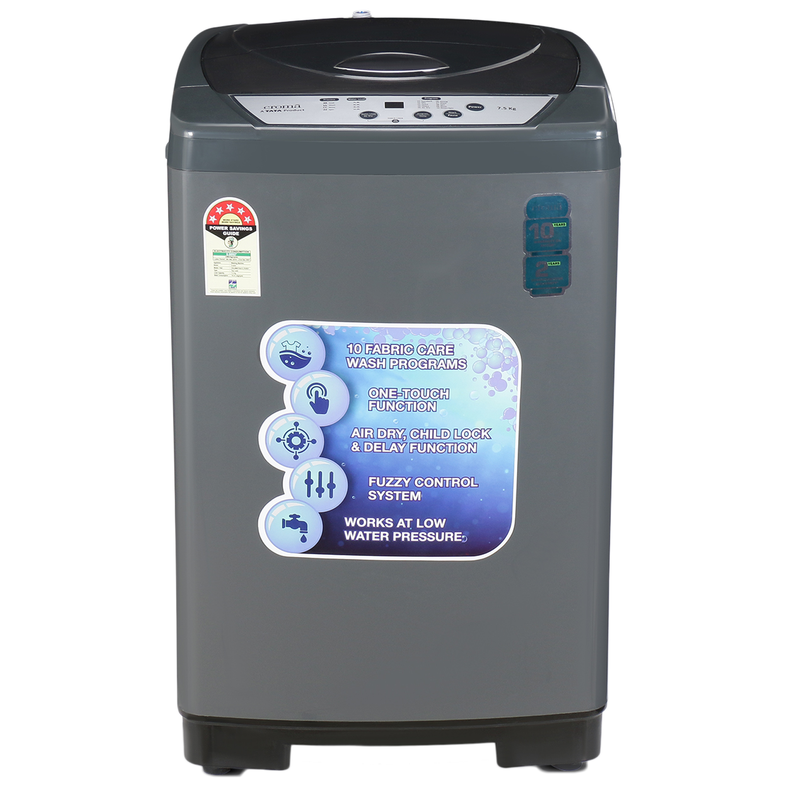 Buy Croma 75 Kg 5 Star Fully Automatic Top Load Washing Machine Crlwmd702stl75 Fuzzy Control 